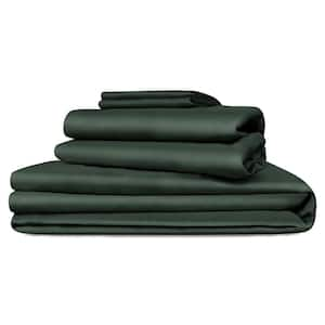 Delara 5-Piece Sheet Bundle Set Forest Green 100% Eucalyptus Lyocell Tencel Twin Duvet Set Plus Sheet Set