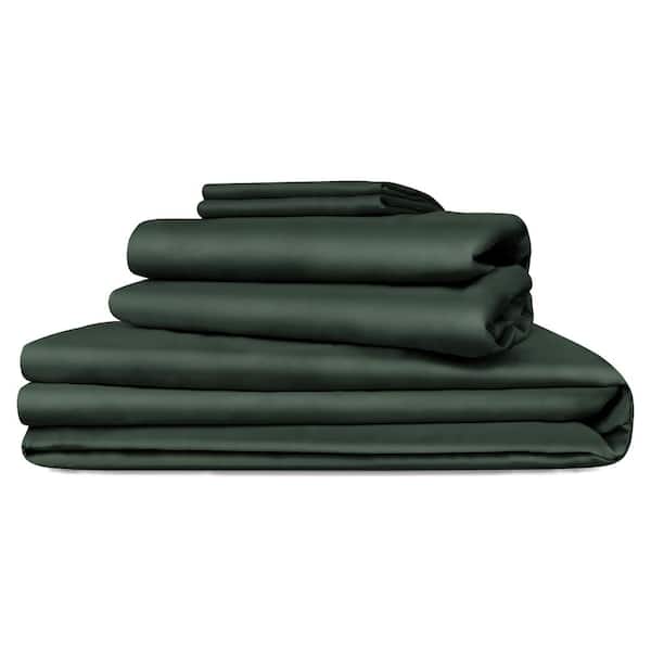 Delara Delara 5-Piece Sheet Bundle Set Forest Green 100% Eucalyptus Lyocell Tencel Twin Duvet Set Plus Sheet Set