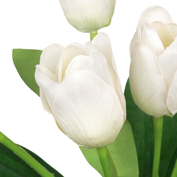 12 in. Cream White Artificial Tulip Flower Stem Bush Bouquet (Set-6)
