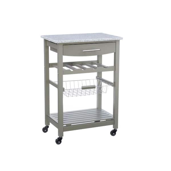 Linon Home Decor Todd Grey Kitchen Cart with Granite Top and Storage