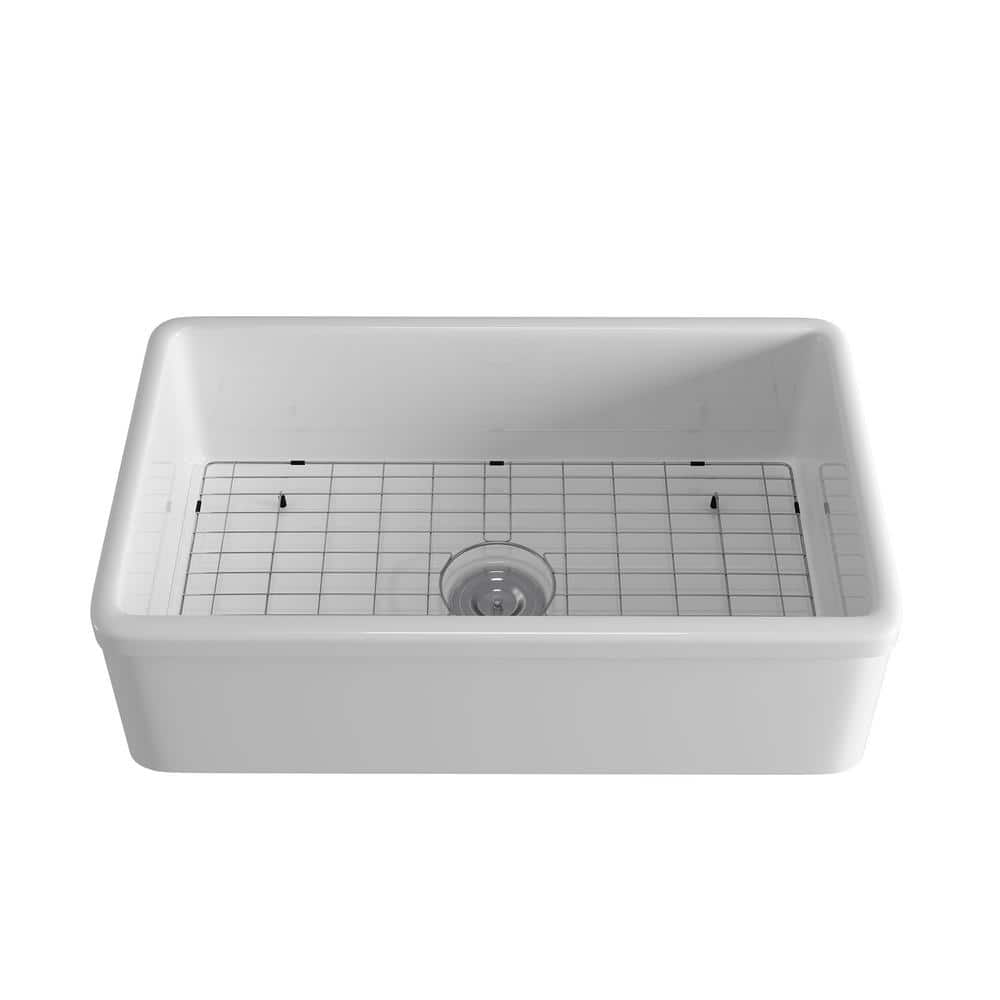 White Ceramic 32.56 in. Single Bowl Corner Farmhouse Apron Workstation Kitc