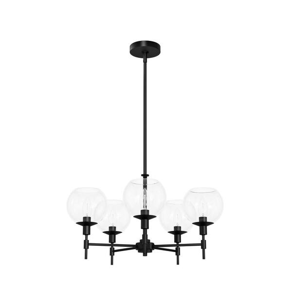 Hunter Xidane 5-Light Matte Black Shaded Candle Chandelier for Dining Room with No Bulbs Included