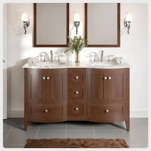 Stanton 60 in. W x 22 in. D x 34 in. H Double Bathroom Vanity in Teak with White Carrara Marble Top with White Sinks