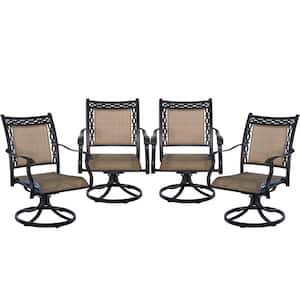 High-quality Bronze Swivel Cast Aluminum Outdoor Patio Padded Sling Chairs Outdoor Dining Chair With Armrests (4-Pack)
