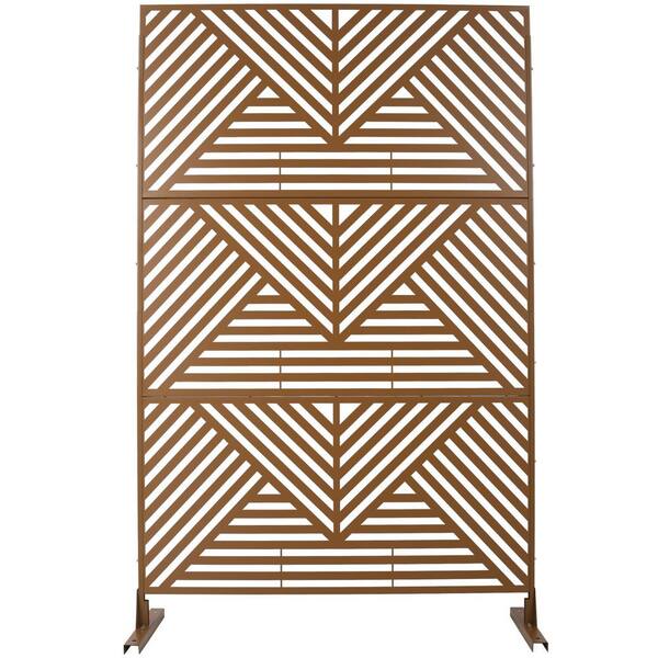 Tidoin 6.3 ft. x 4 ft. Brown Steel Freestanding Flat Flat Top Decorative Privacy Screen Metal Fence Panel