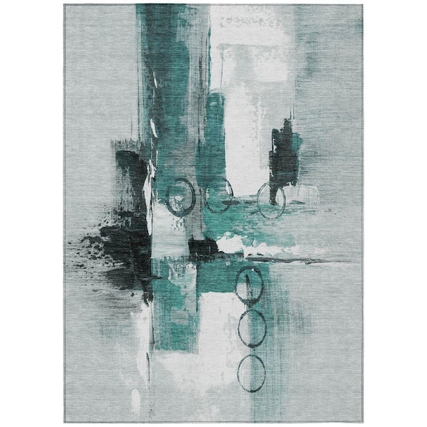 Chantille Machine Washable Indoor/Outdoor Abstract ACN2751 Teal 10 ft. x 14 ft. Area Rug
