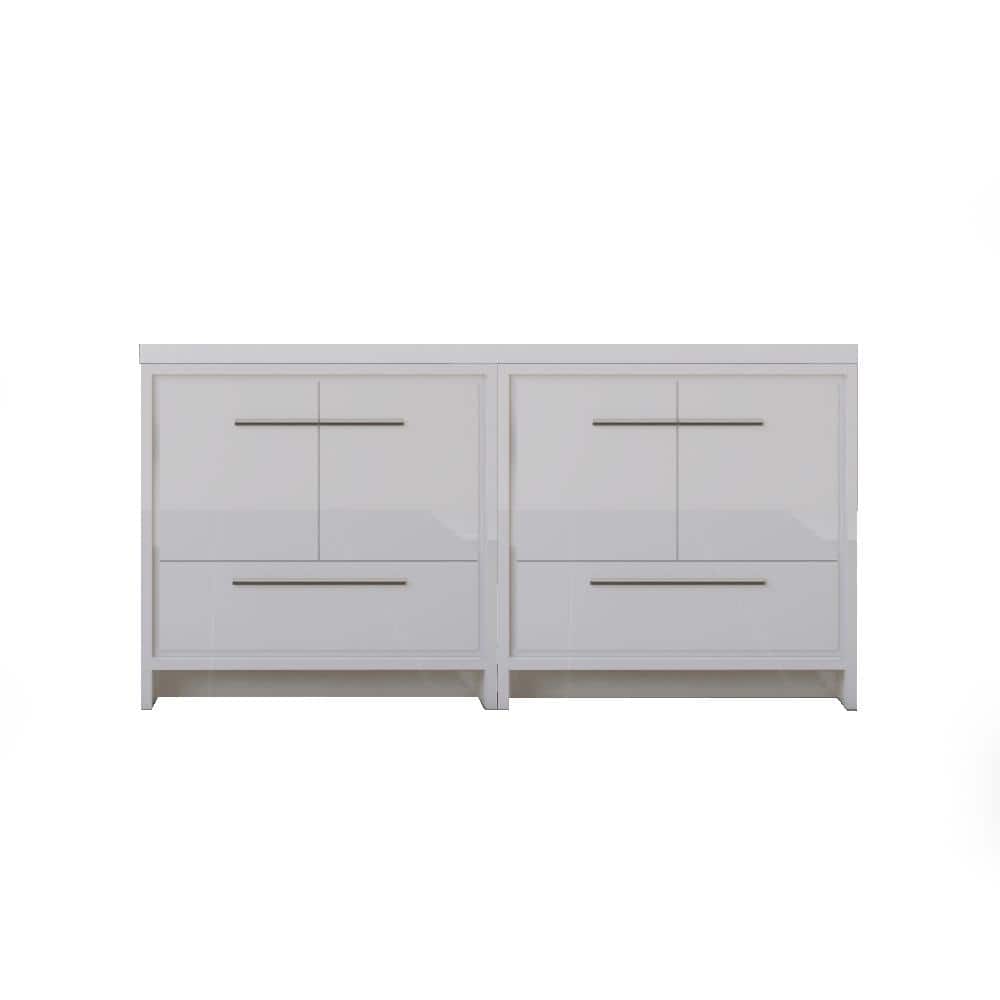 Alya 72" White MDF Double Sink Freestanding Bathroom Vanity