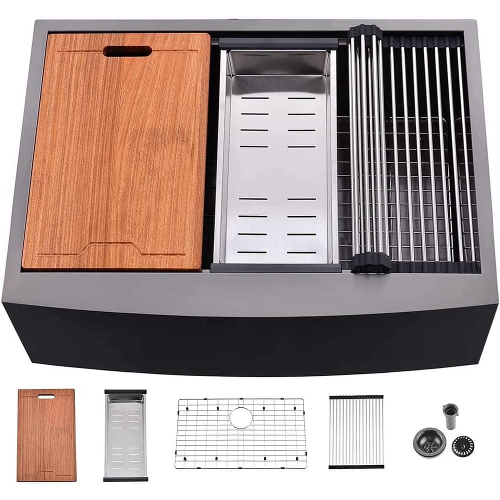 APPASO Black Stainless Steel 30 in. Single Bowl Farmhouse Apron