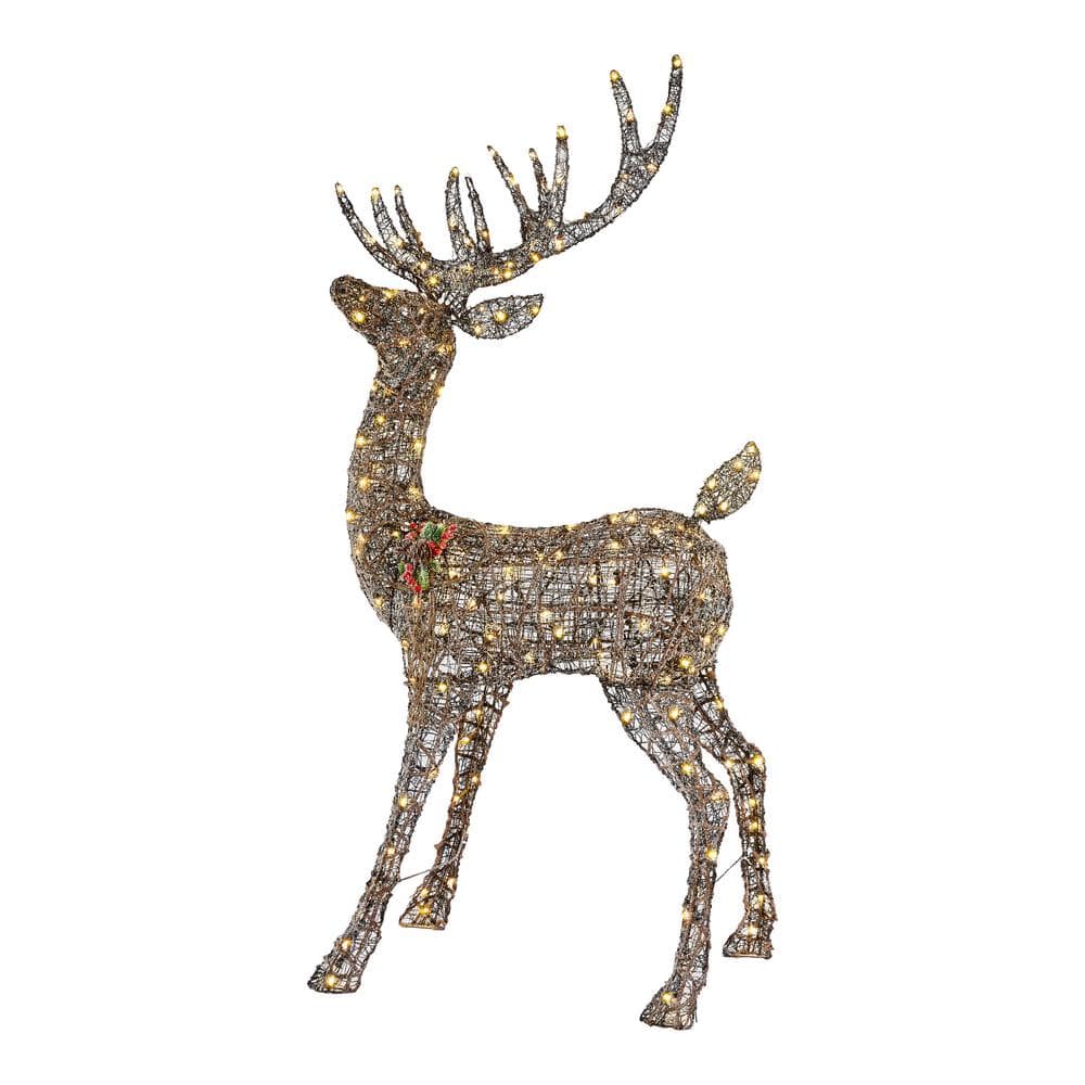 Home Accents Holiday 67 in Warm White LED Meadow Frost Brown Buck Holiday Yard Decoration