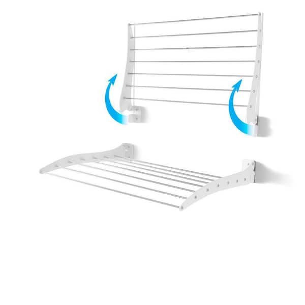 White 34 in. W x 20.5 in D x 4 in. H Metal Wall Mounted Foldable Laundry Drying Rack