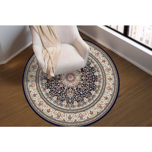 Nicholson Blue/Ivory 5 ft. x 5 ft. Round Indoor Area Rug