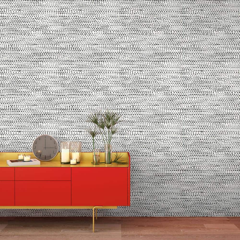 Dazzle Dot 24" Black Self-Adhesive Repositionable Wallpaper Roll