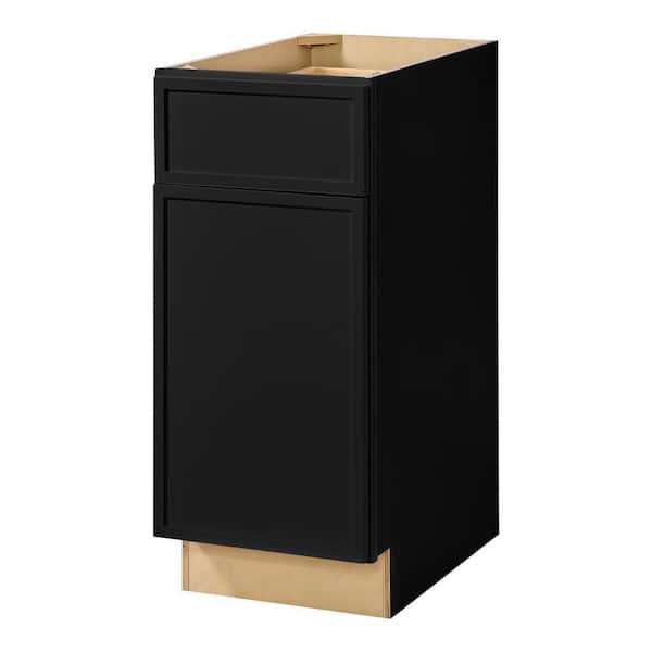 Leyton 15 in. W x 24 in. D x 34.5 in. H Ready to Assemble Plywood Slim Shaker Base Kitchen Cabinet in Raven Black