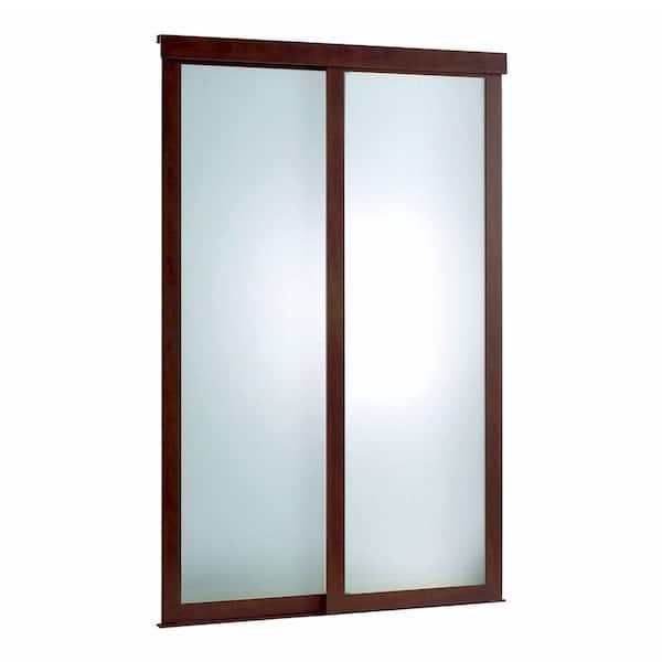 Pinecroft 48 in. x 80 in. Frosted Glass Fusion Frosted Choco Frame Aluminum Sliding Door