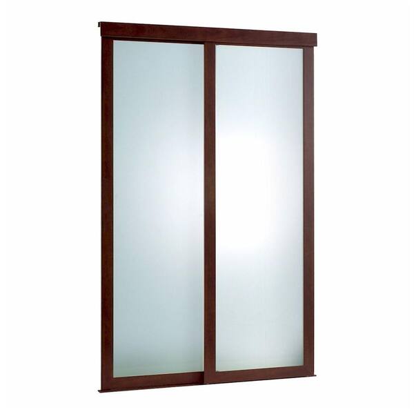 Pinecroft 72 in. x 80 in. Frosted 2-Panel Glass Fusion Chocolate Frame Aluminum Sliding Door