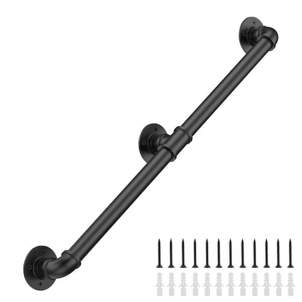 NVNOO 8 ft. Industrial Stair Railing Wall Mount Staircase Handrail for Outdoor Indoor Stairs Porch, Black