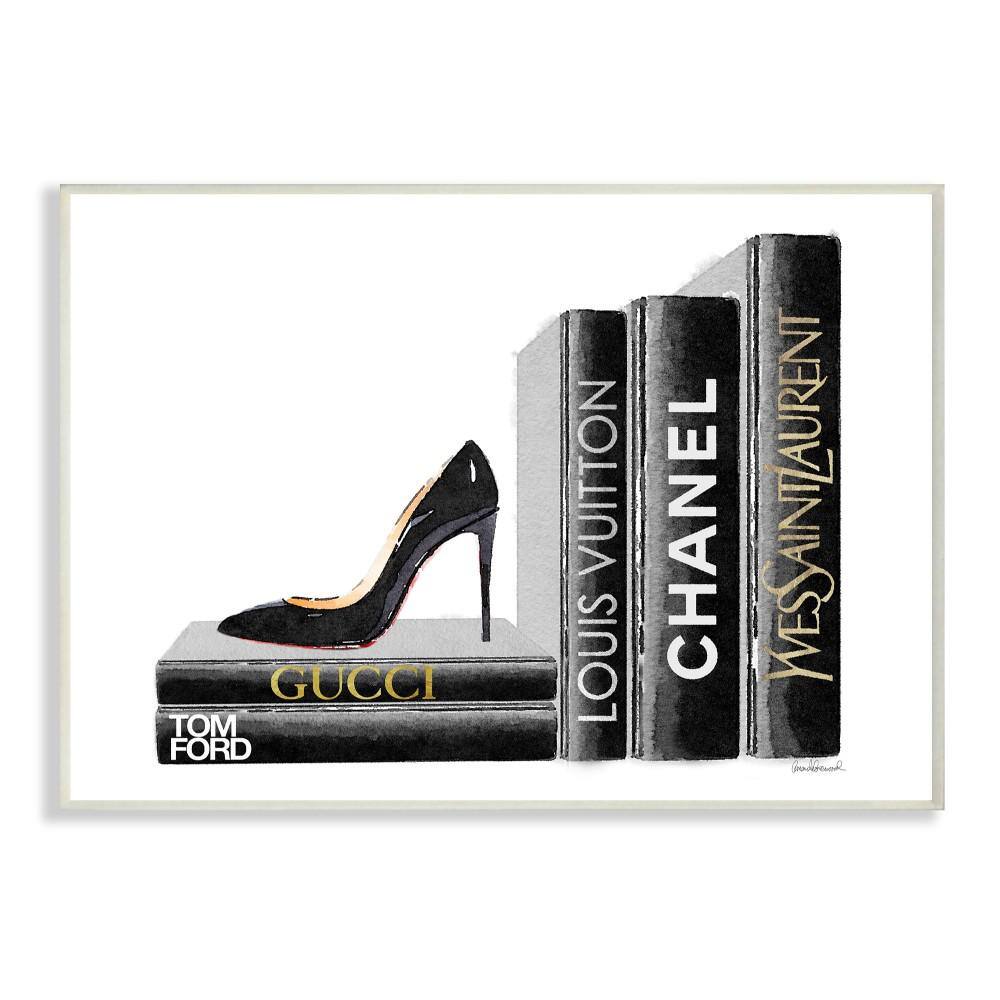 "10 in. x 15 in. ""High Fashion Black Book Shelf with Stilettos Heel"" by Artist Amanda Greenwood Wood Wall Art" price history on PriceWatchPro