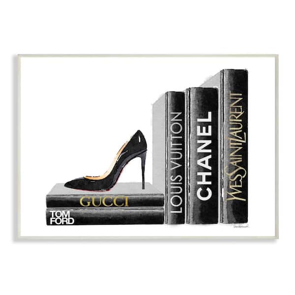 10 in. x 15 in. "High Fashion Black Book Shelf with Stilettos Heel" by Artist Amanda Greenwood Wood Wall Art