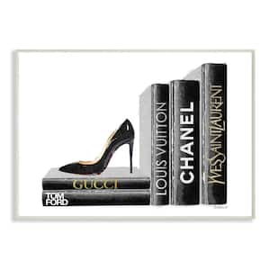 12.5 in. x 18.5 in. "High Fashion Black Book Shelf with Stilettos Heel" by Artist Amanda Greenwood Wood Wall Art