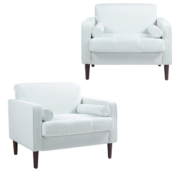 Uixe Mid-Century Modern Beige Corduroy Fabric Upholstery Arm Chair with Wood Legs (Set of 2)