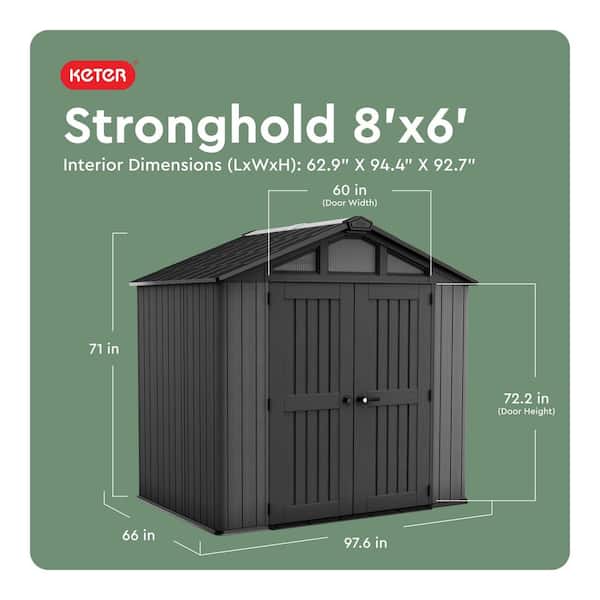Stronghold 2.0 8 ft. W x 6 ft. D Durable Resin Plastic Outdoor Storage Shed with Flooring Grey 48 sq. ft.