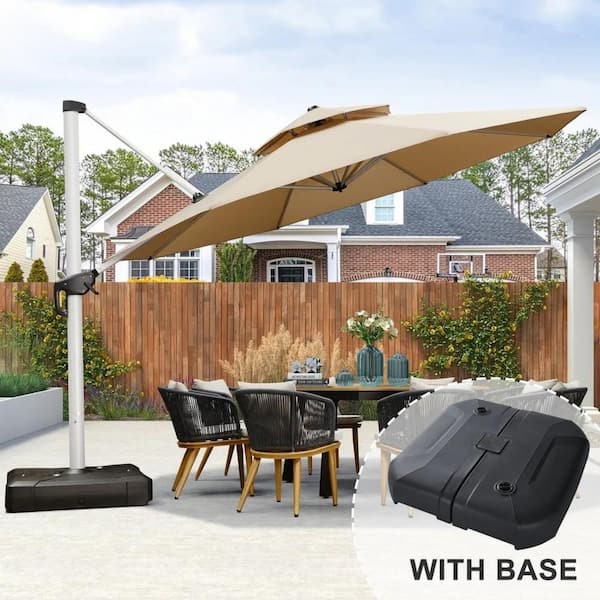 13 ft. Octagon High-Quality Aluminum Cantilever Polyester Outdoor Patio Umbrella with Stand, Beige