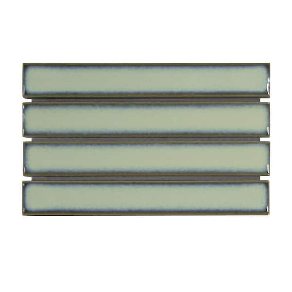 Stacked Green 6 in. x 6 in. Glossy Porcelain Floor and Wall Mosaic Tile Kit Kat Finger Tile (0.25 sq. ft. /Case)