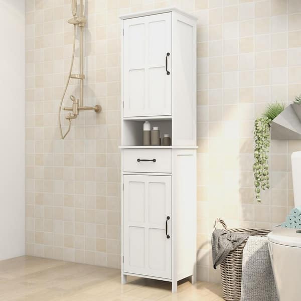 Tahanbath Double Door Narrow Height Slim Floor Standing Cabinet in White