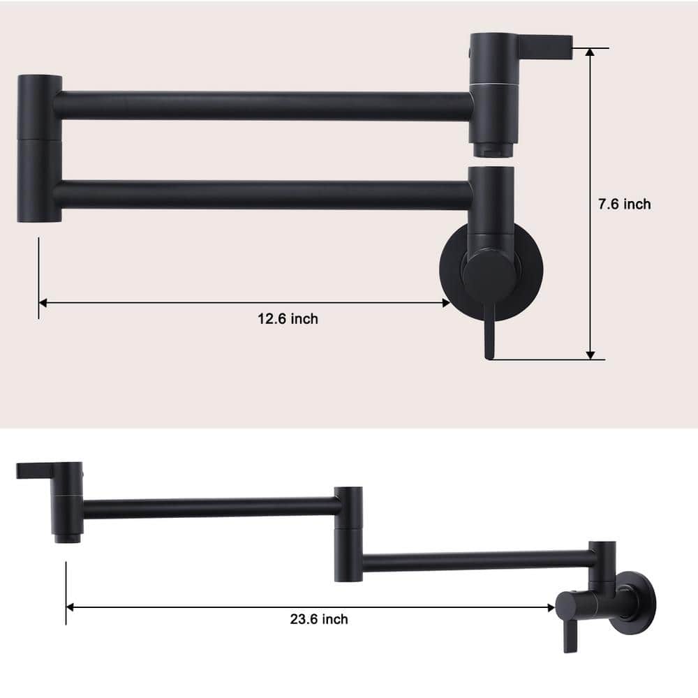 Matte Black Brass Wall-Mounted Pot Filler Faucet with Dual Handles