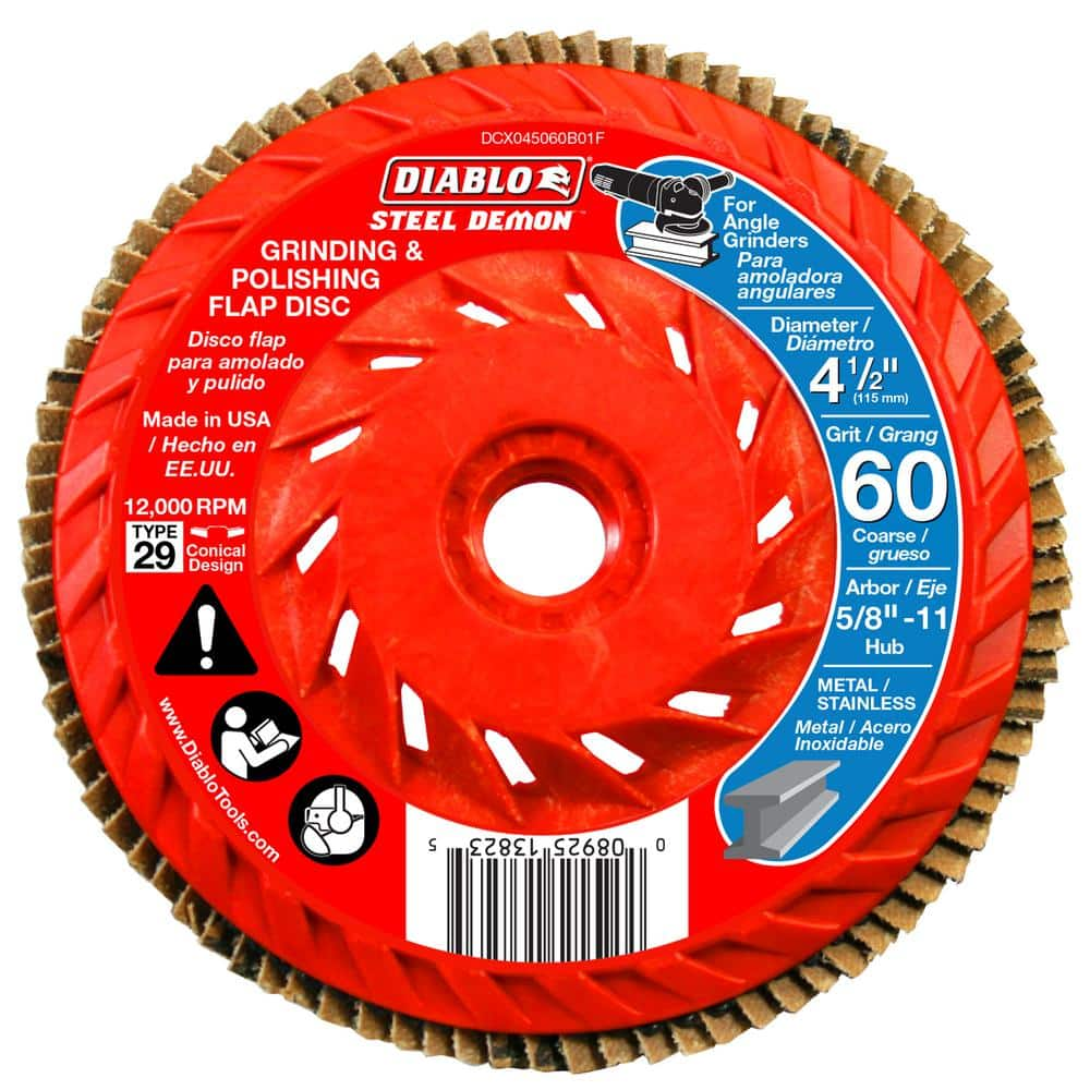 DIABLO 4-1/2 in. 60-Grit Steel Demon Grinding and Polishing Flap Disc with  Integrated Speed Hub DCX045060B01F - The Home Depot