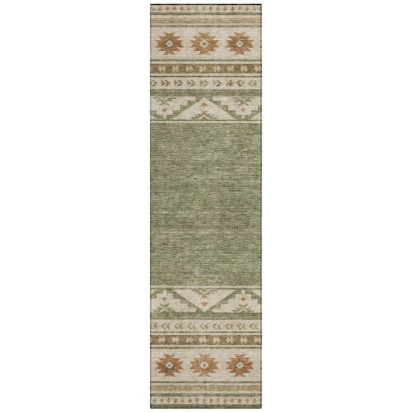 Chantille Machine Washable Indoor/Outdoor Abstract ACN3075 Sage 2 ft. x 7 ft. Runner Rug