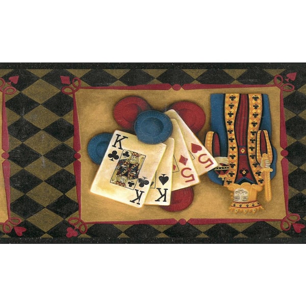 Dundee Deco Falkirk Brin Poker Hands Gold, Beige, Blue, Red, Black Wallpaper  Border BD6046 - The Home Depot