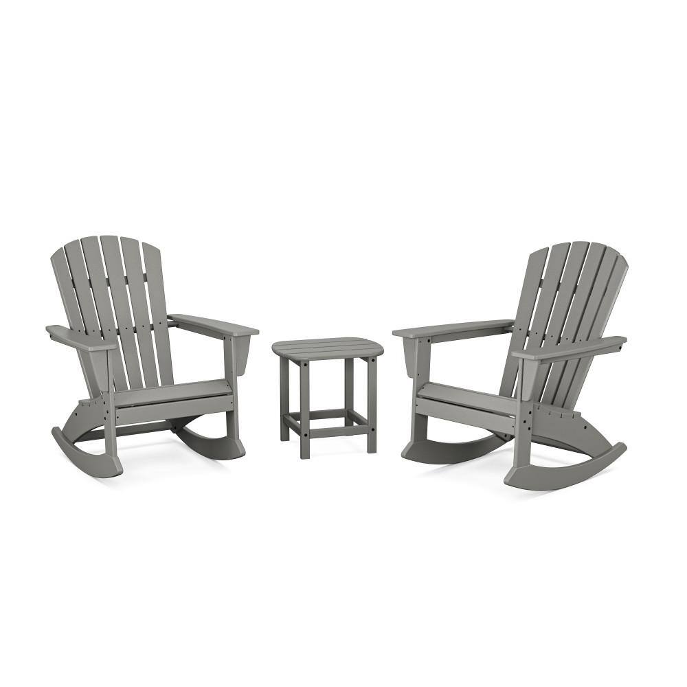 POLYWOOD Grant Park Slate Grey 3Piece HDPE Plastic Adirondack Outdoor Rocking Chair Patio