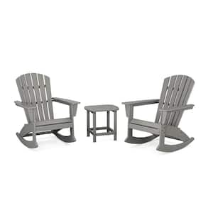 Grant Park Slate Grey 3-Piece HDPE Plastic Adirondack Outdoor Rocking Chair Patio Conversation Set