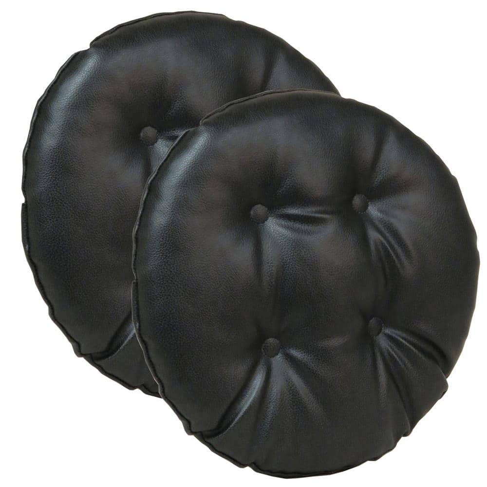 Gripper Non-Slip 14 in. x 14 in. Black Faux Leather Tufted Barstool Cushion