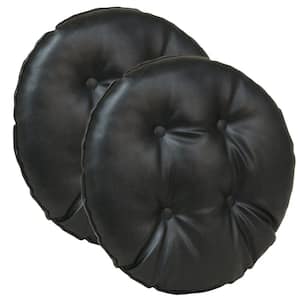 Gripper Non-Slip 14 in. x 14 in. Black Faux Leather Tufted Barstool Cushions (Set of 2)