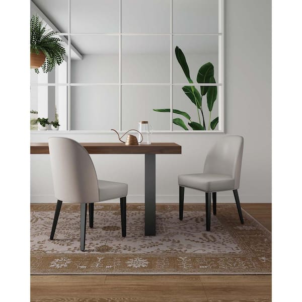 Manhattan Comfort Hillman Modern Light Gray Faux Leather and Velvet Upholstered Dining Chair (Set of 2)