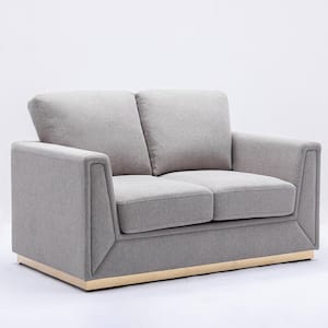 Valin 34 in. Grey Linen Solid Fabric 2-Seat loveseat