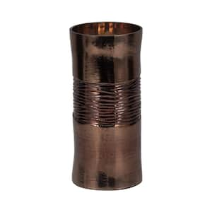 11 in. Bronze Glass Cylinder Textured Enamel Decorative Vase