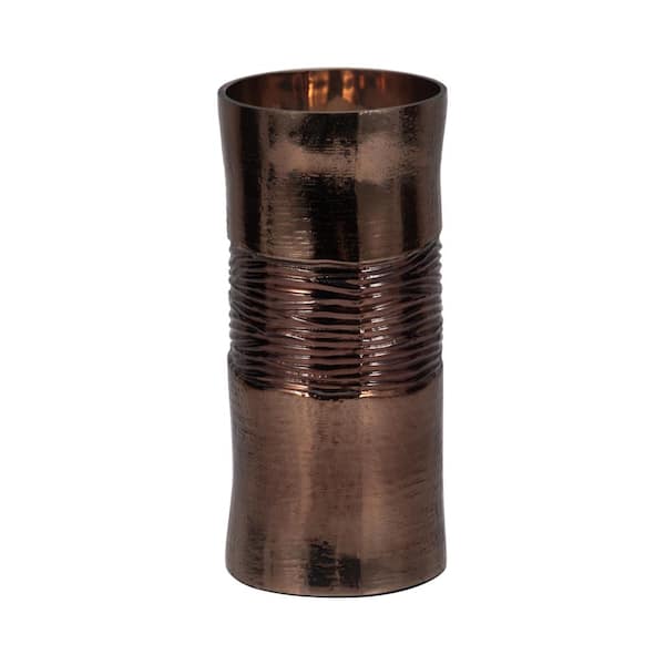 Liv & Skye 11 in. Bronze Glass Cylinder Textured Enamel Decorative Vase