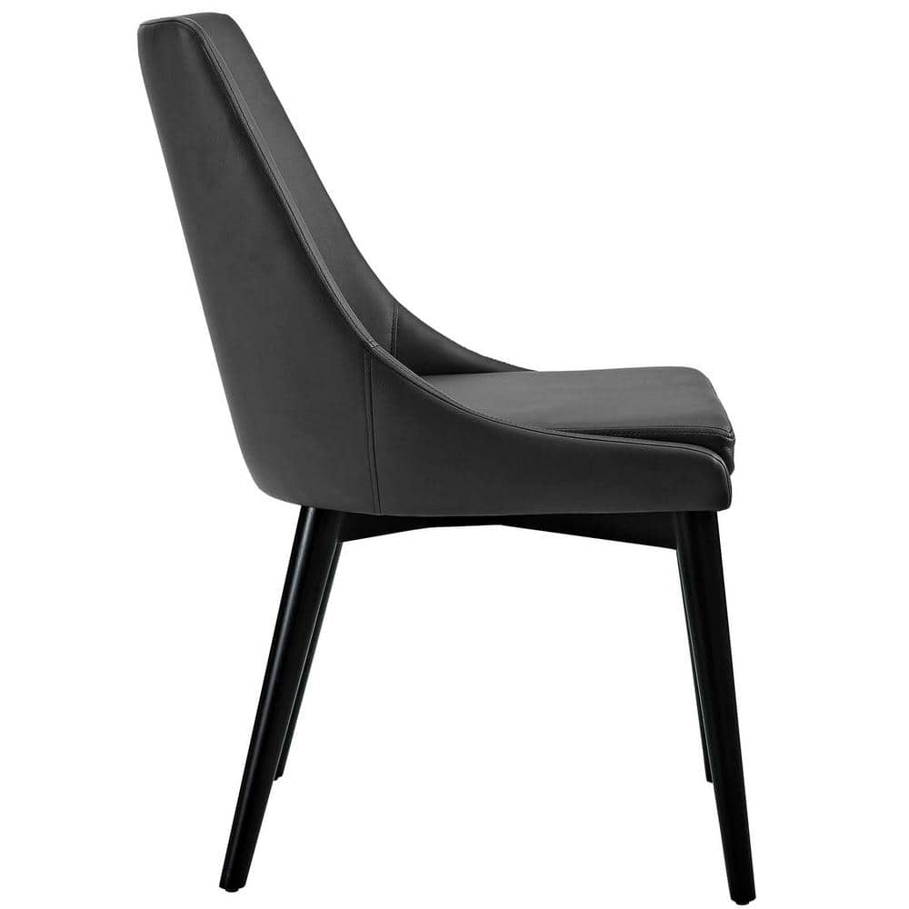 High Parsons Black Vegan Leather Side Chair with Tapered Wood Legs