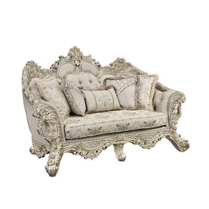 Danae 44 in. Fabric, Champagne and Gold Finish Solid Linen 2 Seat Loveseat