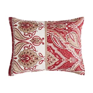Astrid Red, Taupe, White Medallion, Paisley Quilted Cotton Standard Sham