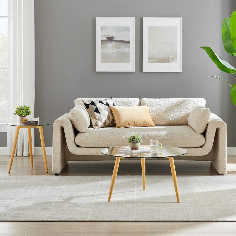 Van Beuren Beech and Clear Glass Round Coffee and Side Table Set