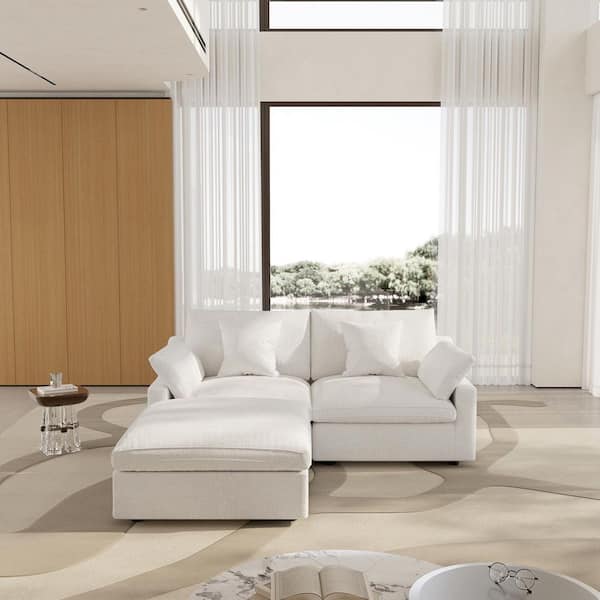 Prefab Homes Md J&E Home 82.68 in. Slope Arm 3-Piece Deep Seat Down Linen Modular ...