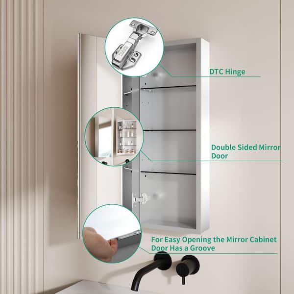 GroGro 12 in. W x 32 in. H Rectangular Aluminum Recessed/Surface Mount Single Medicine Cabinet with Mirror