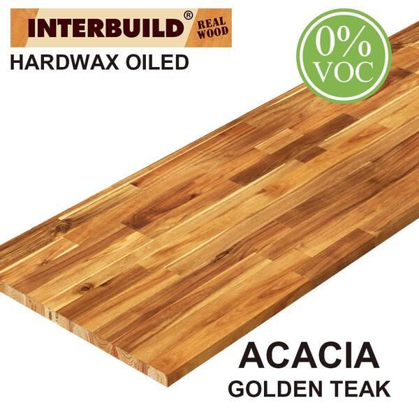 Interbuild Solid Acacia 8 ft. L x 25.5 in. D x 1.5 in. T, Butcher Block Countertop, Golden Teak