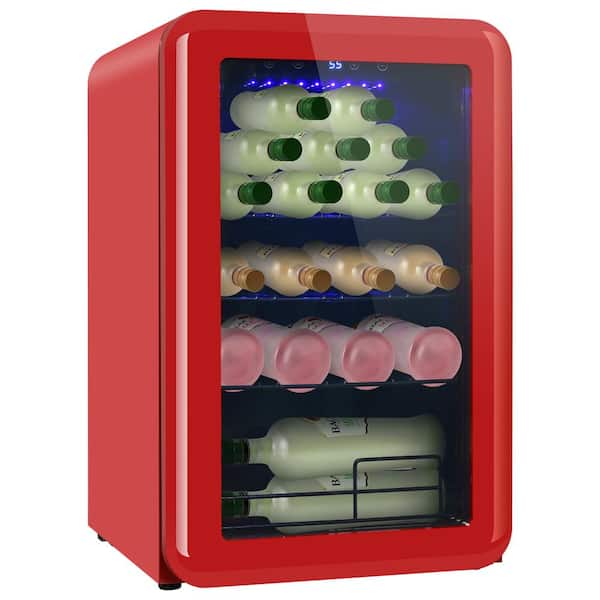Tafole 17.3 in. 24 Bottle Capacity Wine Cooler in Red with Temperature Adjustment and Built-in LED Light