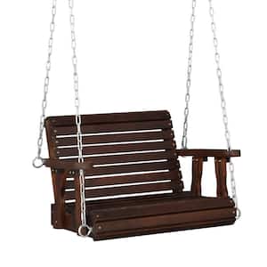 2.5 ft. 1-Person Rustic Pine Wood Patio Porch Swing with Adjustable Chains, Support 440 lbs. Weather Resistant