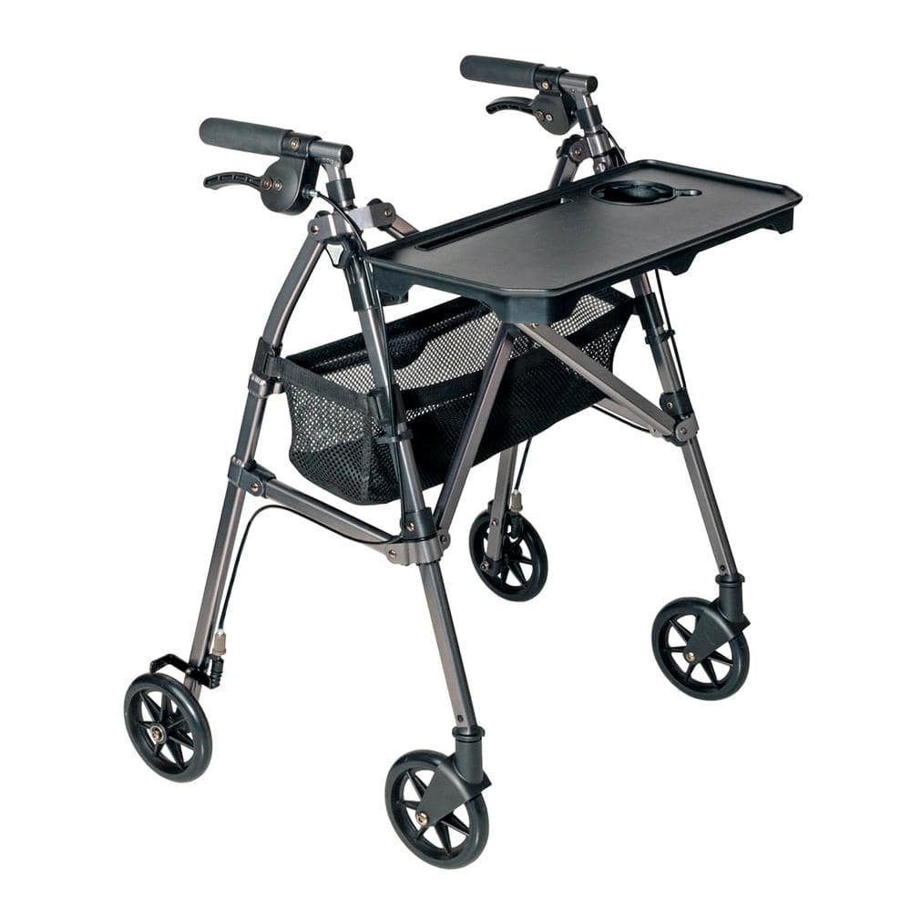 Wonder Indoor Rollator, 4-Wheel Lightweight Folding Walker with Tray in Black Walnut -  Stander, 4390